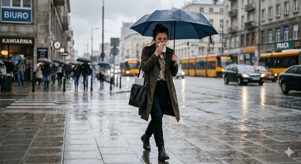 kobieta idzie do pracy przeziębiona, bo ma słabą odporność